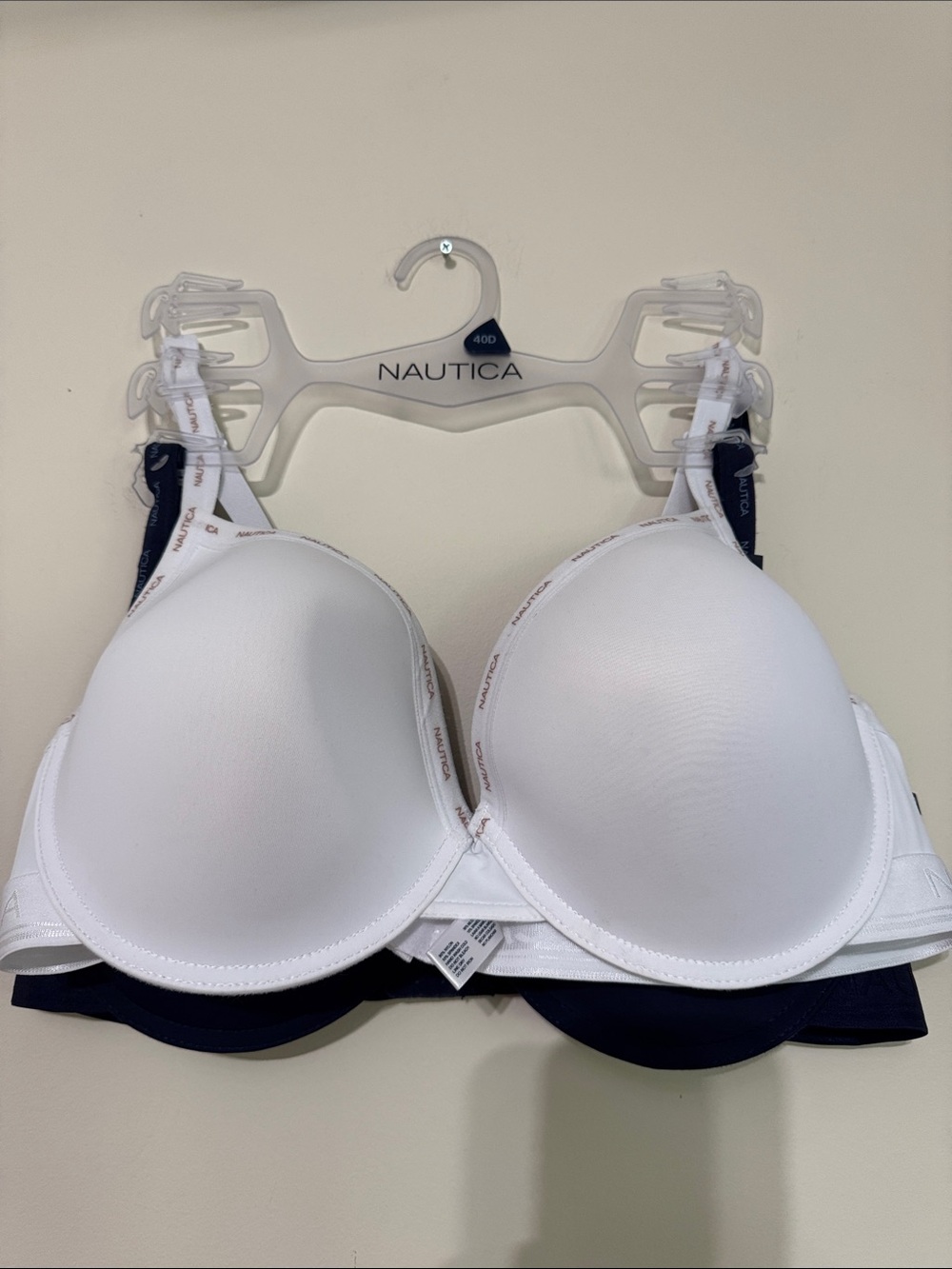 Two Nautica White Molded T-Shirt Bras a white and a navy with Navy.